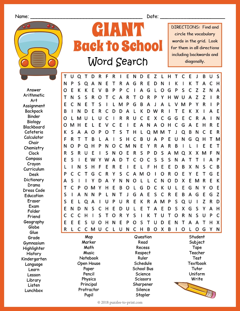 Education Word Search Printable