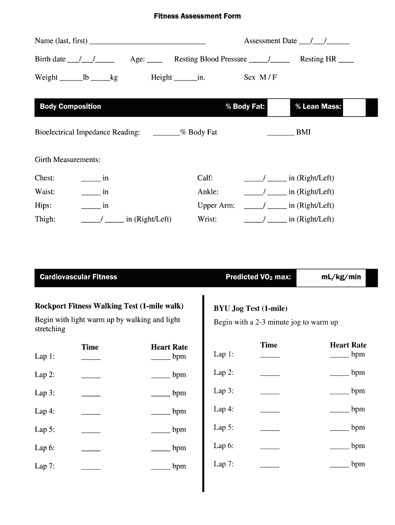 Fitness Assessment Form Fill Online Printable Fillable Blank PdfFiller