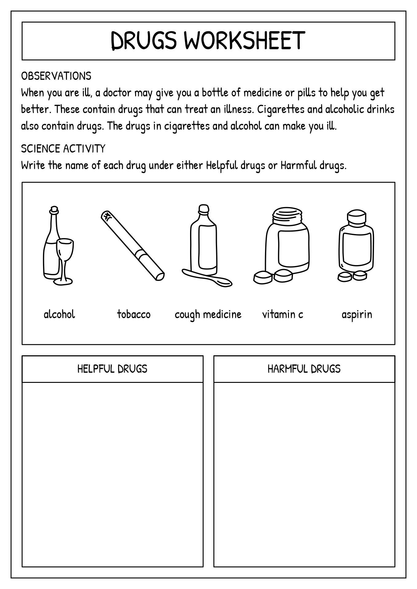 Drug Education Printable Worksheets