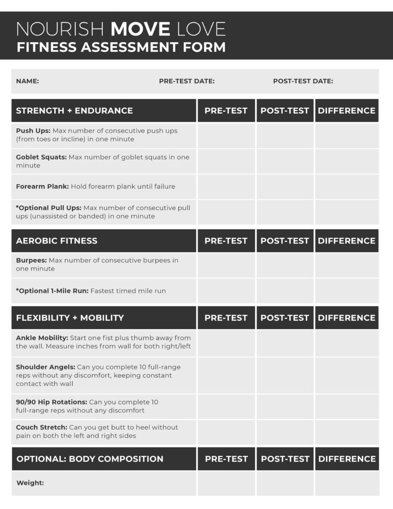 Free Home Fitness Test PDF Download Nourish Move Love