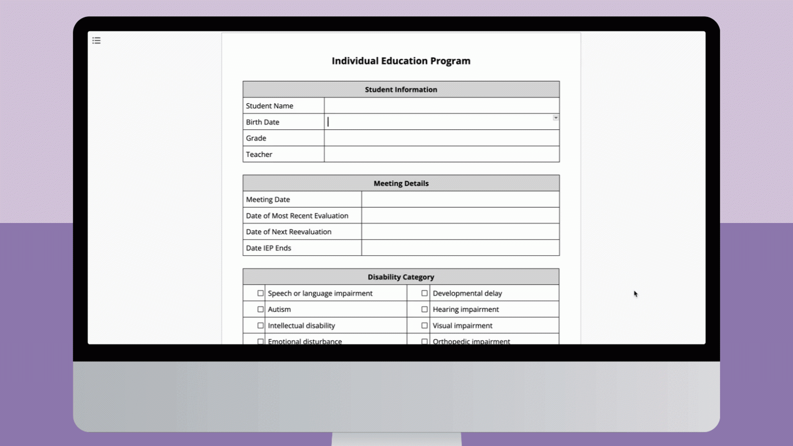 Free Special Education Printable Categories