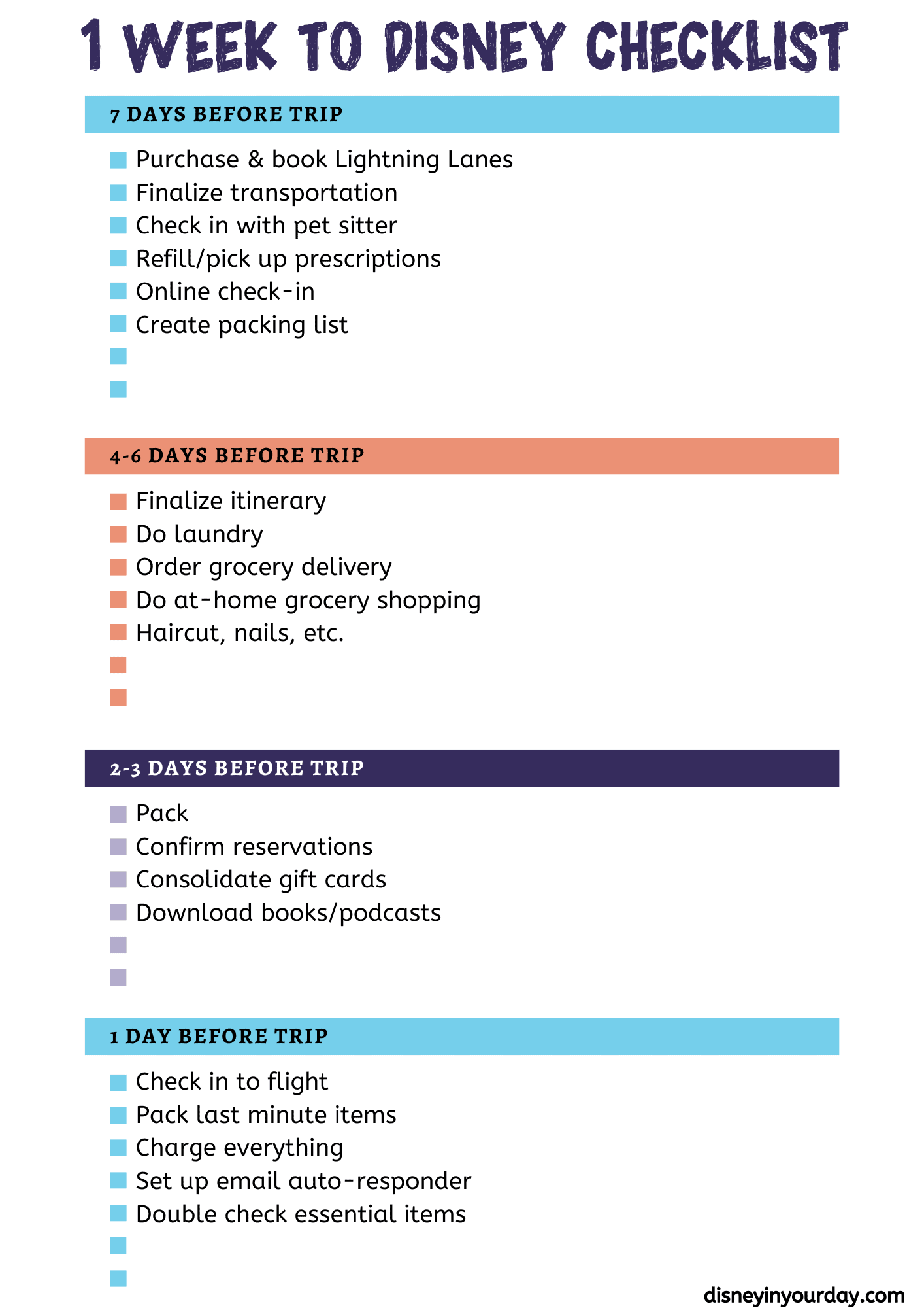 Free Printable Disney World Planning Checklists Disney In Your Day