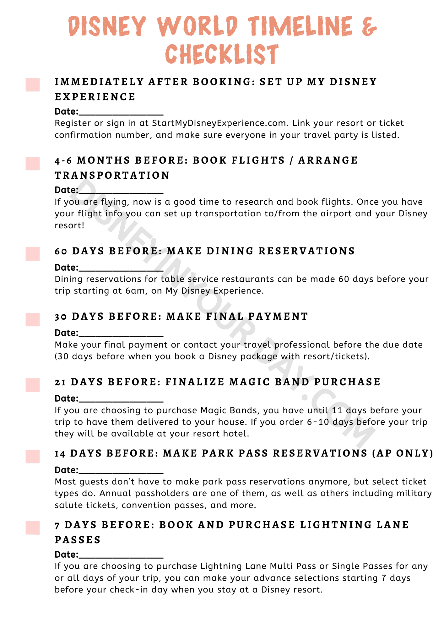Free Printable Disney World Planning Checklists Disney In Your Day