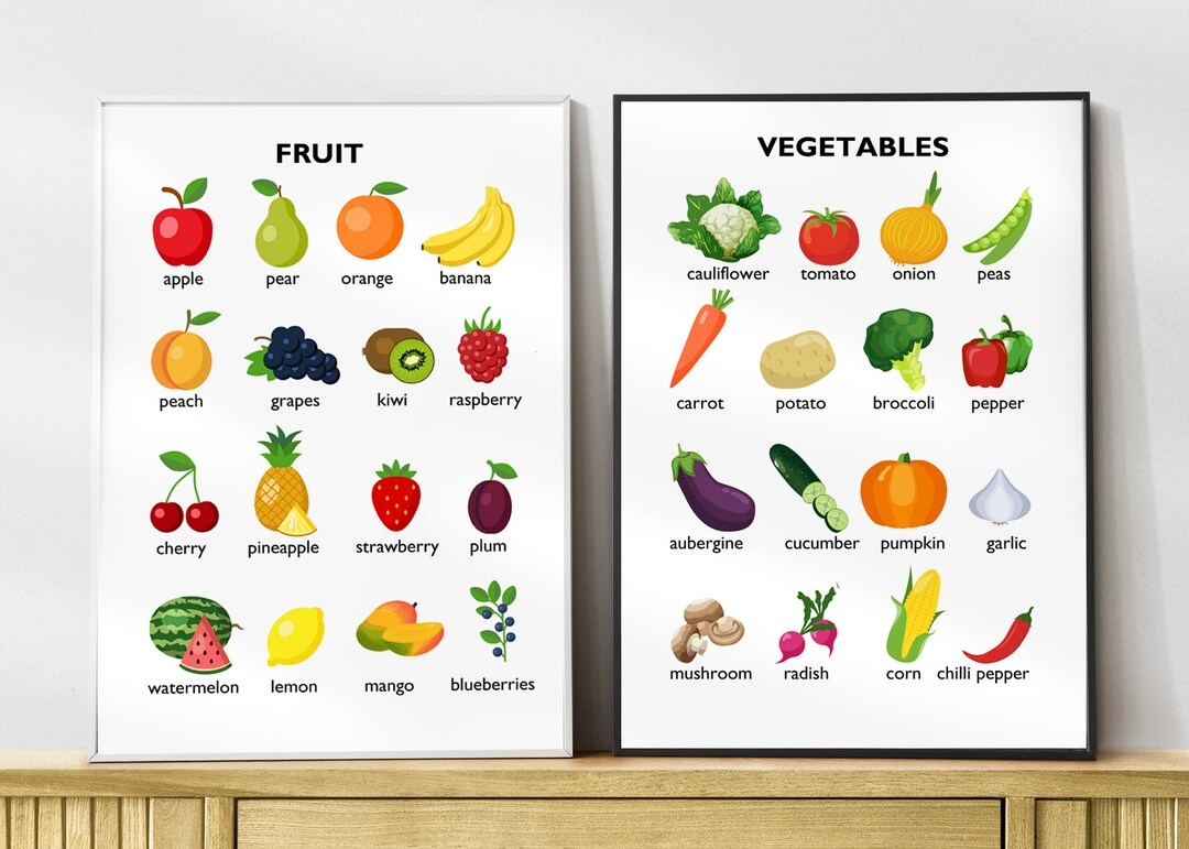 Fruit Vegetables Educational Prints Classroom Printable Learning Posters Kids Room Wall Art Home School Printable Gift Etsy