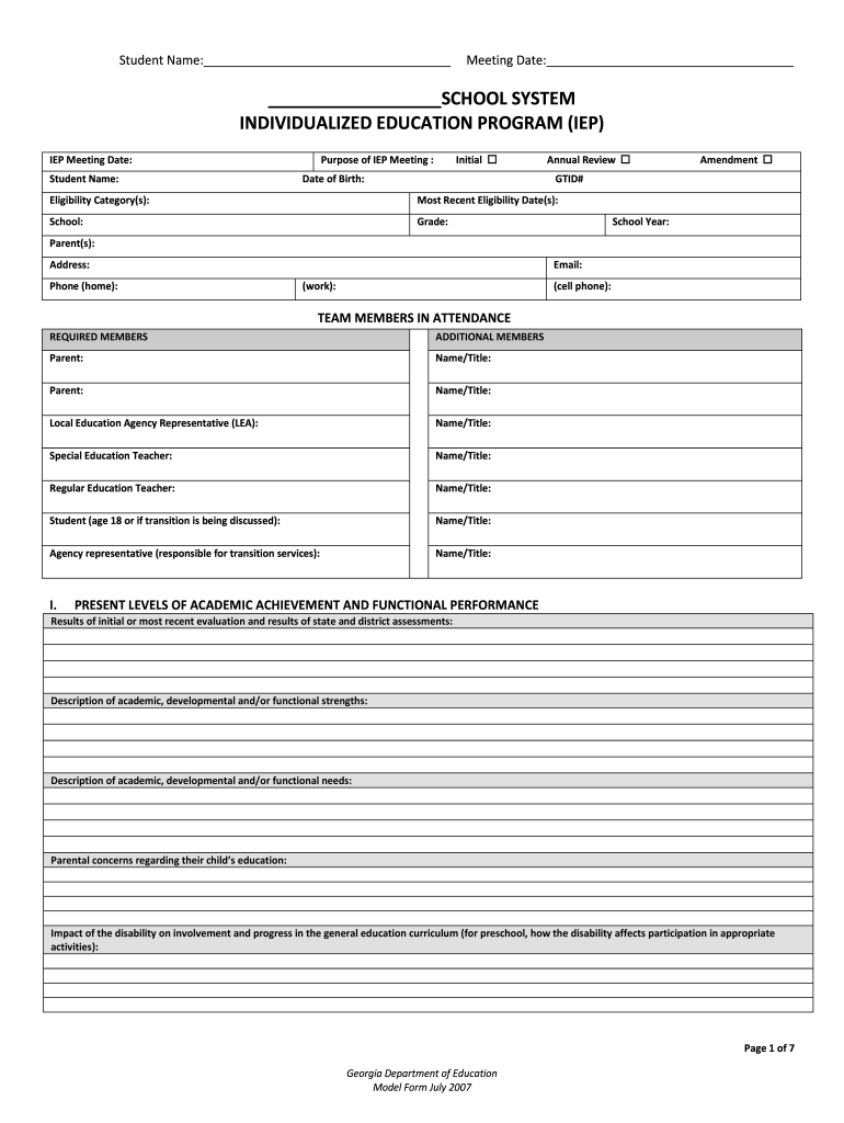 Georgia Iep Form Fill Out Sign Online DocHub