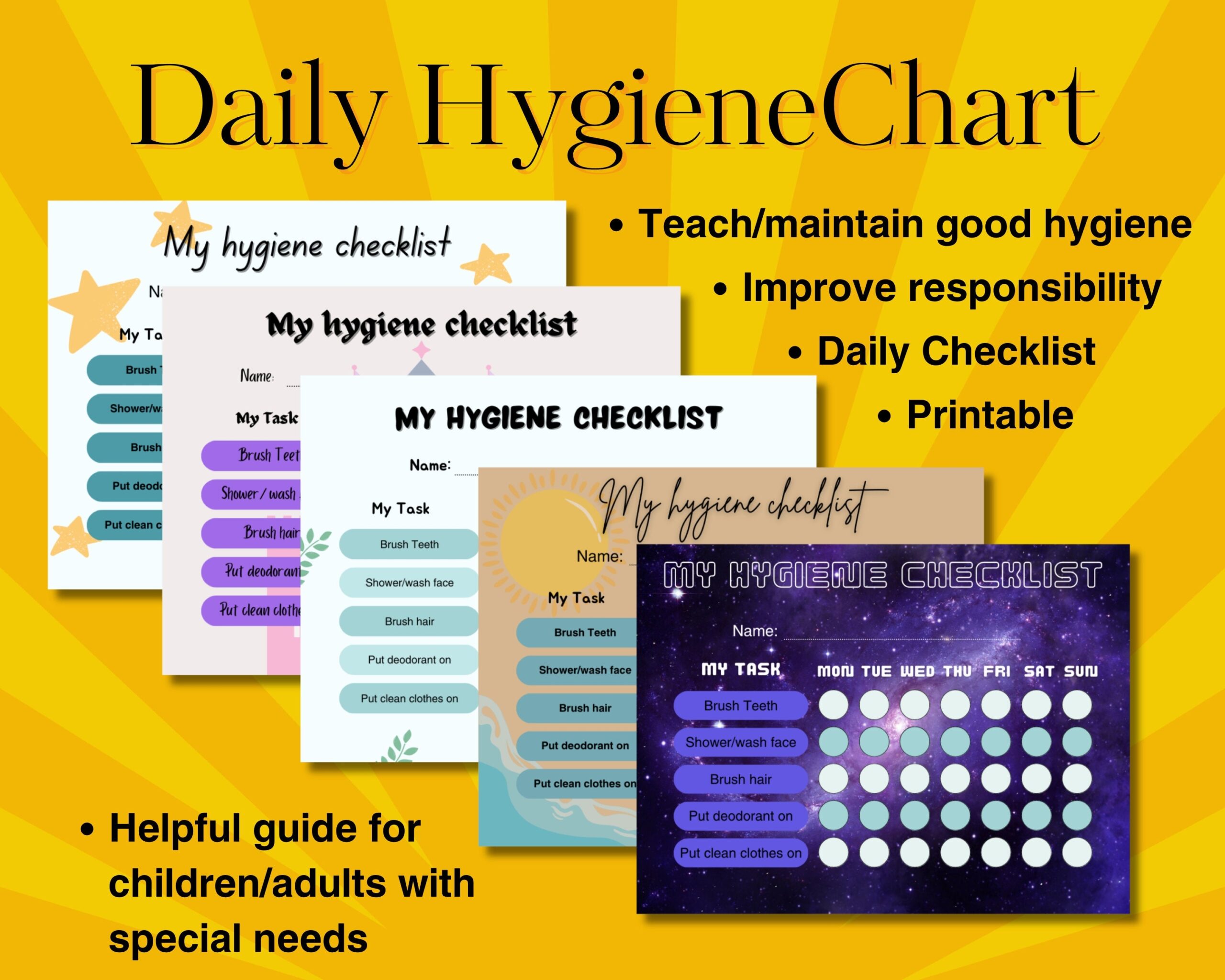 Hygiene Checklist For Kids Special Needs Daily Bathroom Chart Etsy