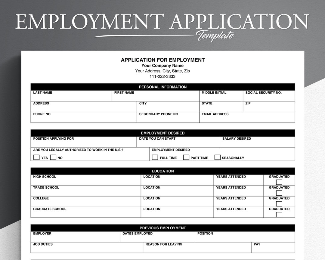Printable Education Job Application