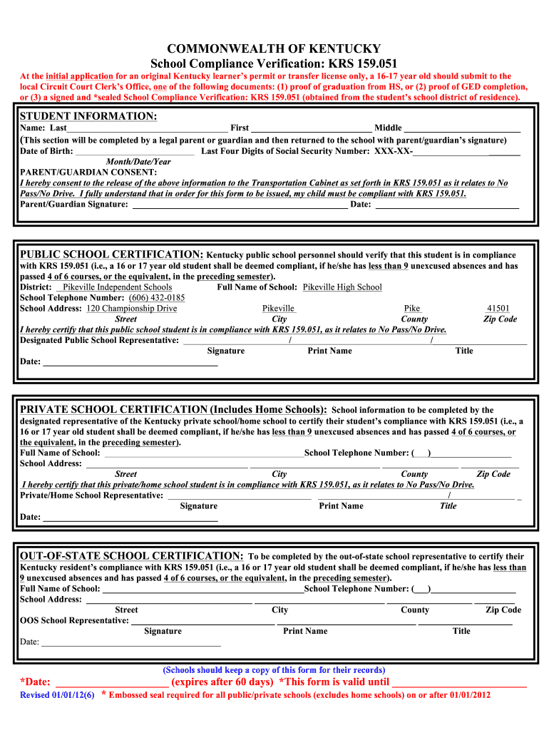 Kentucky School Compliance Verification Fill Online Printable Fillable Blank PdfFiller