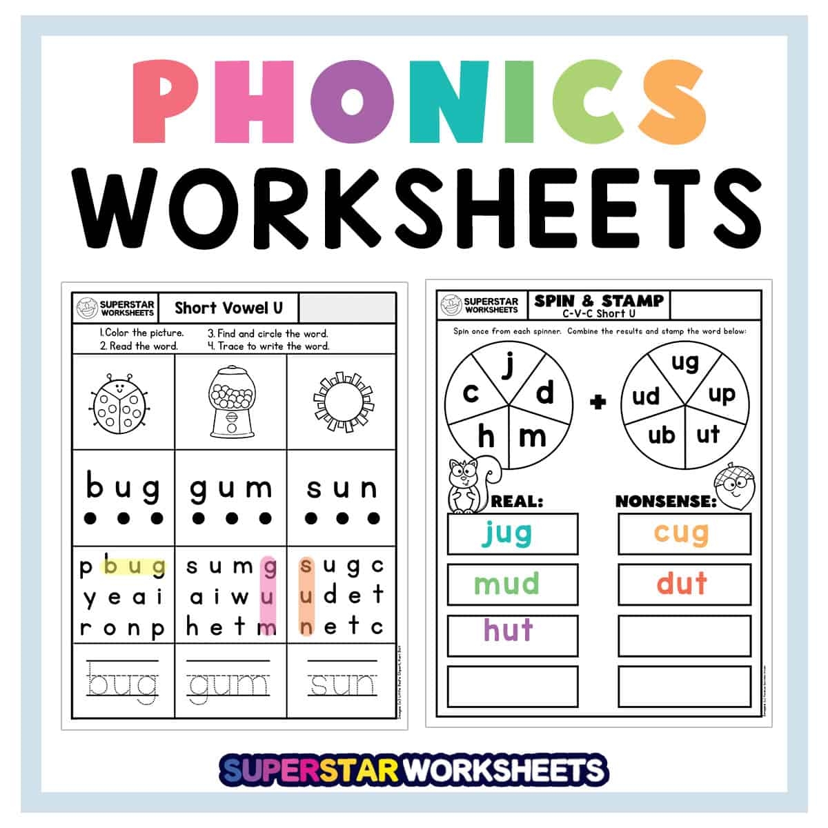 Kindergarten Phonics Educational Printables
