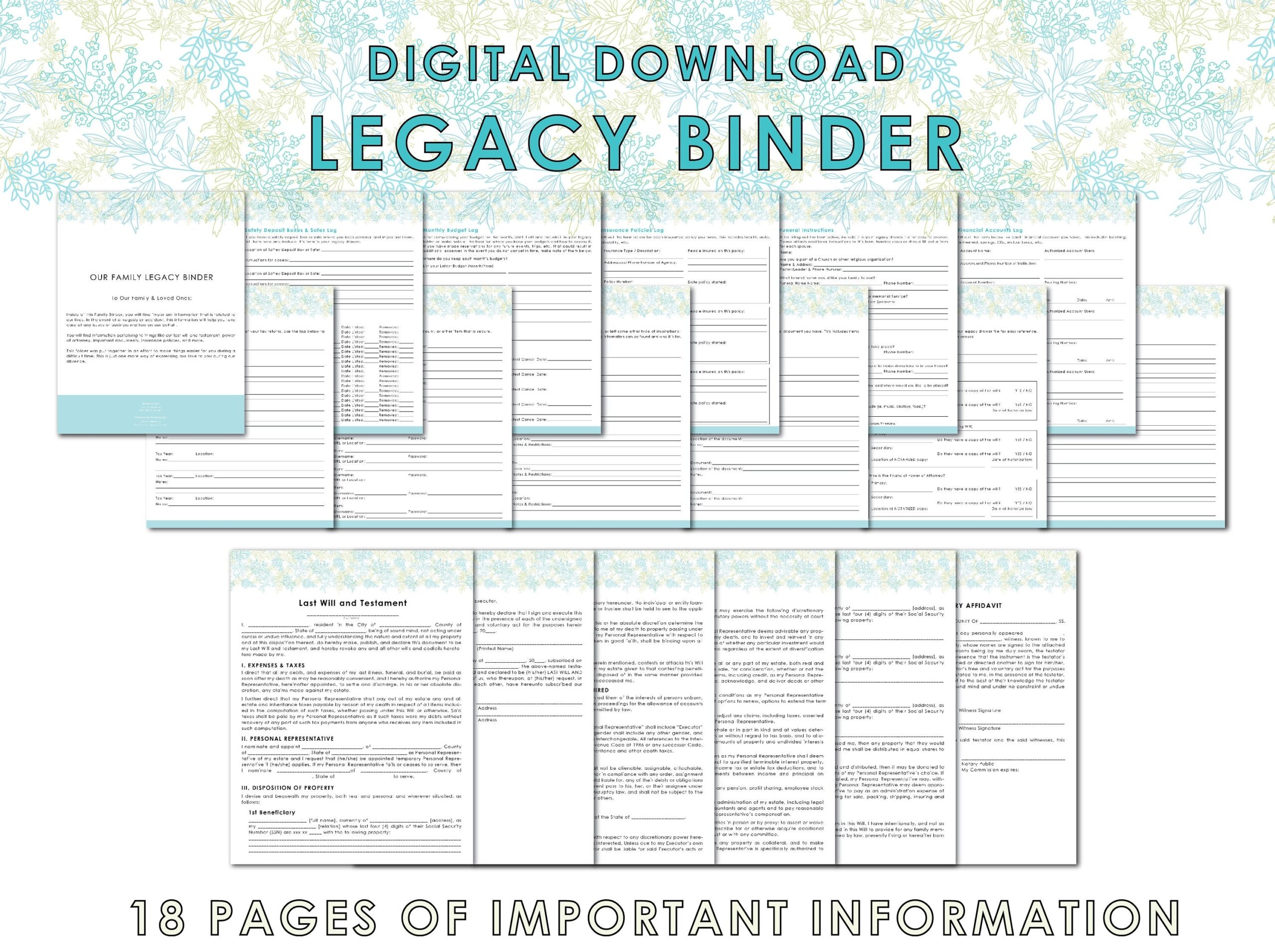 Legacy Binder Financial Binder Personal Binder Instant Download Etsy