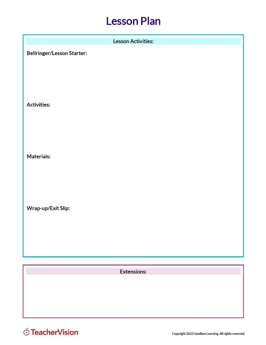 Lesson Plan Template PDF Lesson Planning TeacherVision