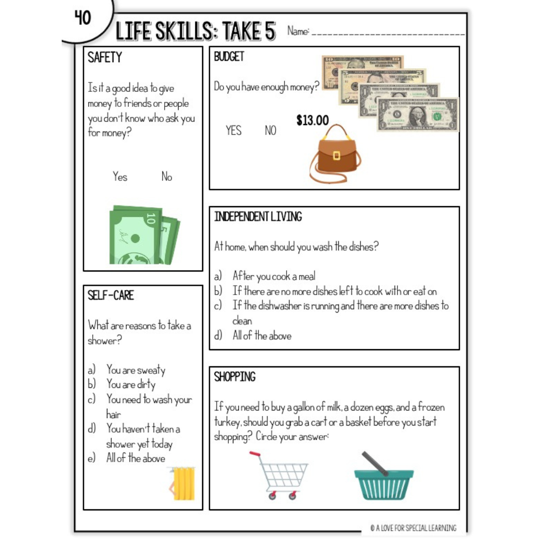 Free Printable Life Skills Worksheets Special Education