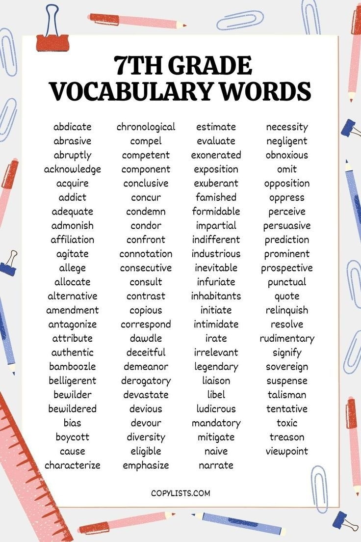 Educational Vocabulary Printable List