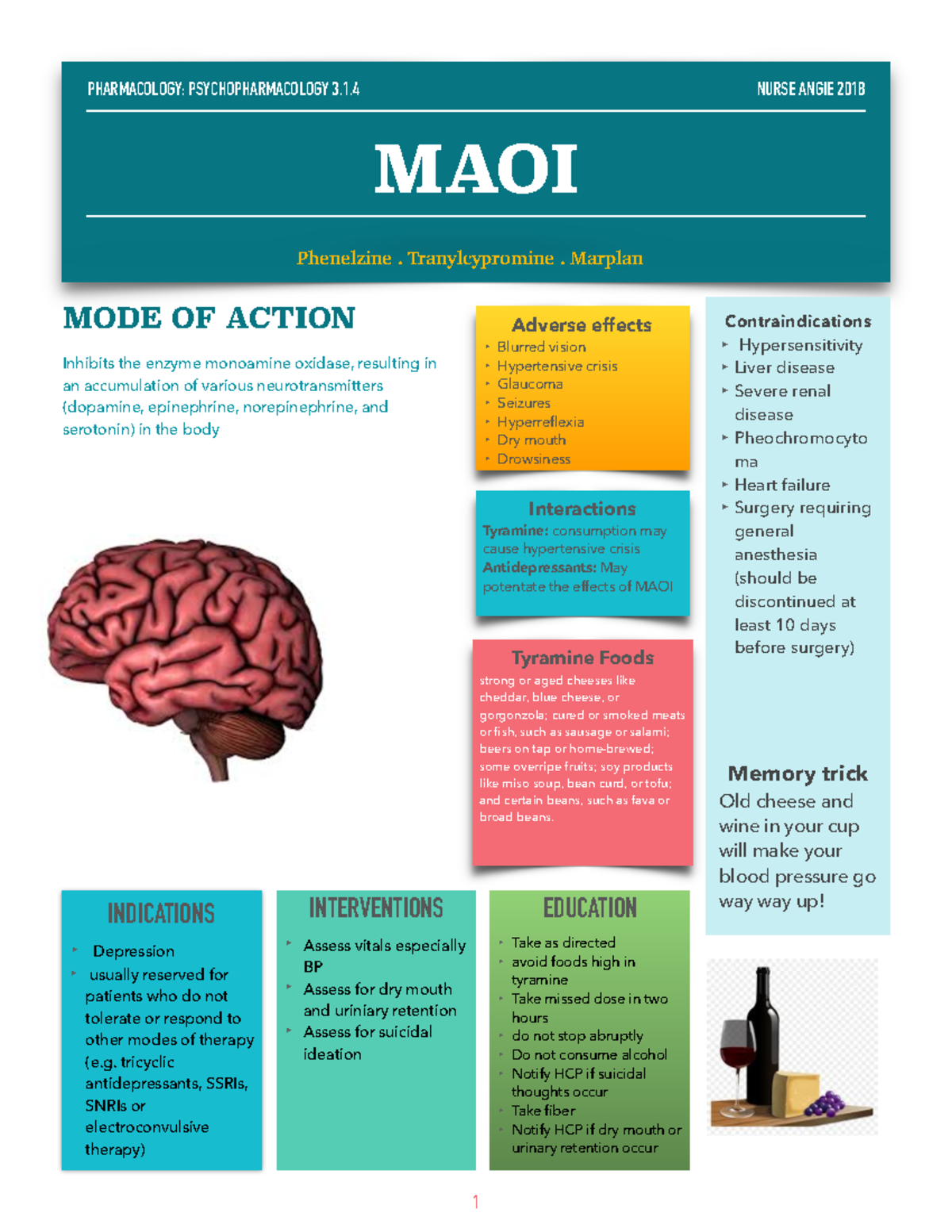 MAOI Stimulant MODE OF ACTION Inhibits The Enzyme Monoamine Oxidase Resulting In An Studocu