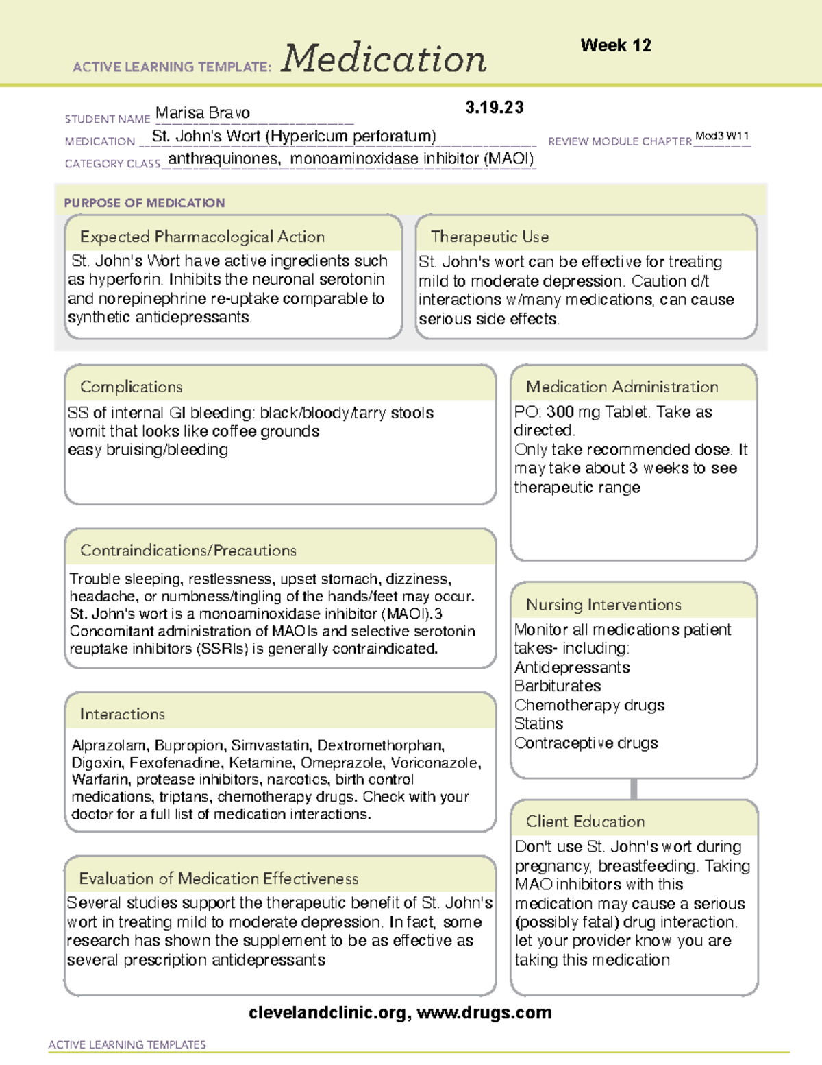 Medication St John Wort ACTIVE LEARNING TEMPLATES Medication STUDENT NAME Studocu