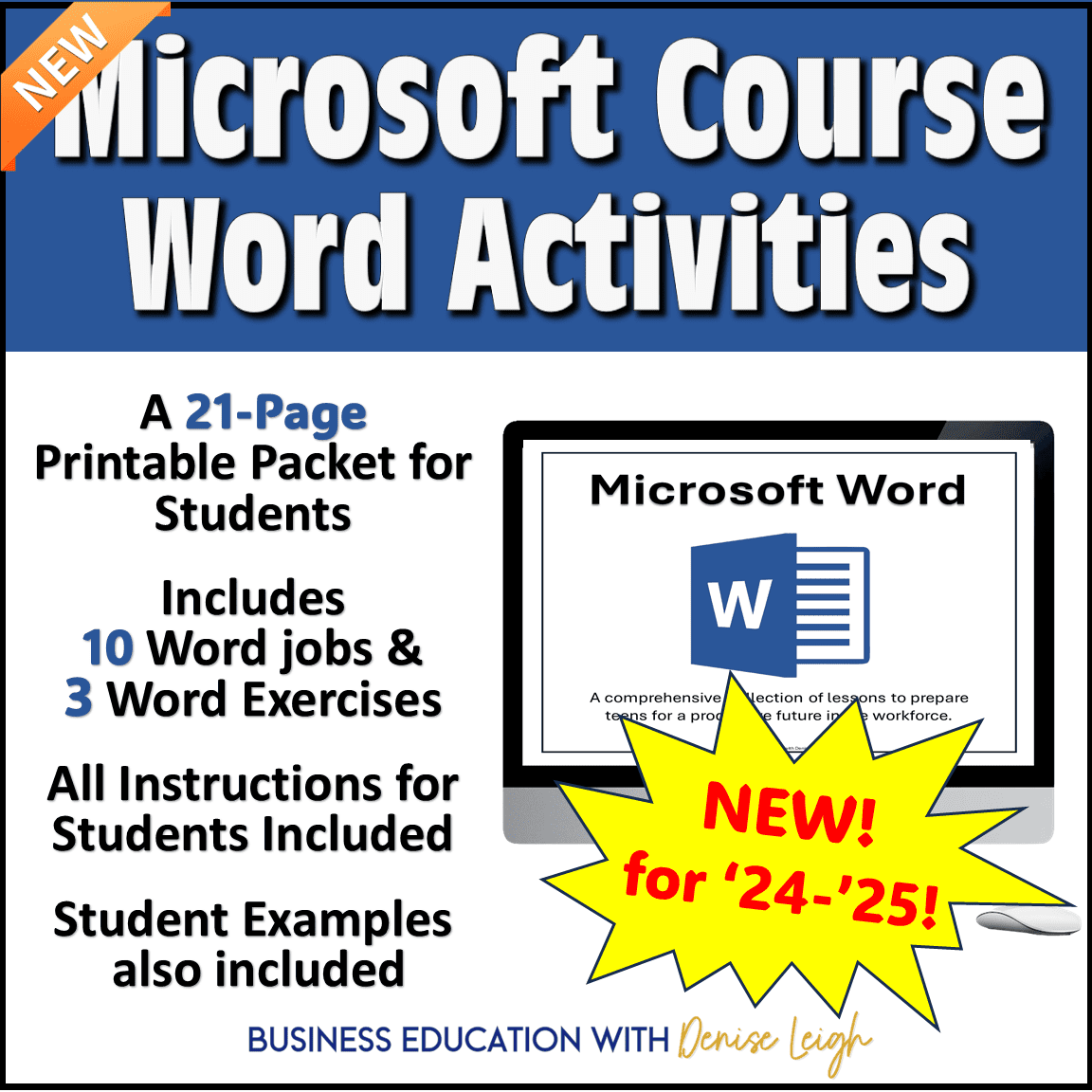 Microsoft Office Course WORD Printable Activities For Computer Applications Class Business Education With Denise Leigh