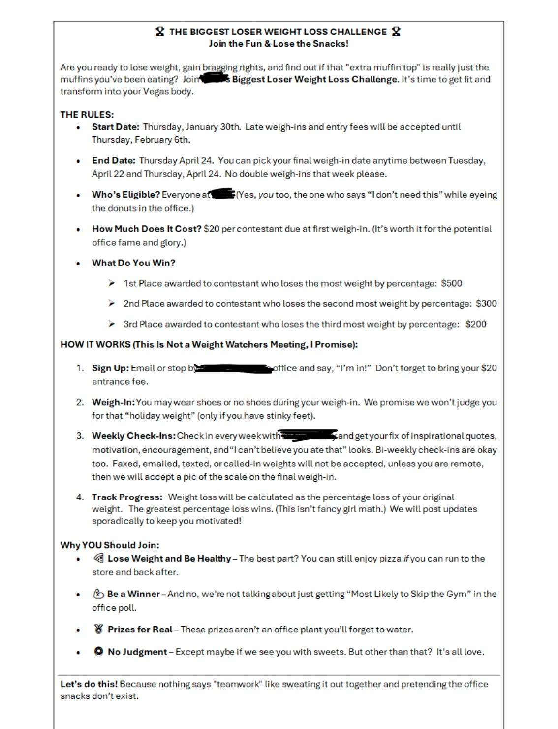 My Company Announced A biggest Loser Weight Loss Contest Ask A Manager