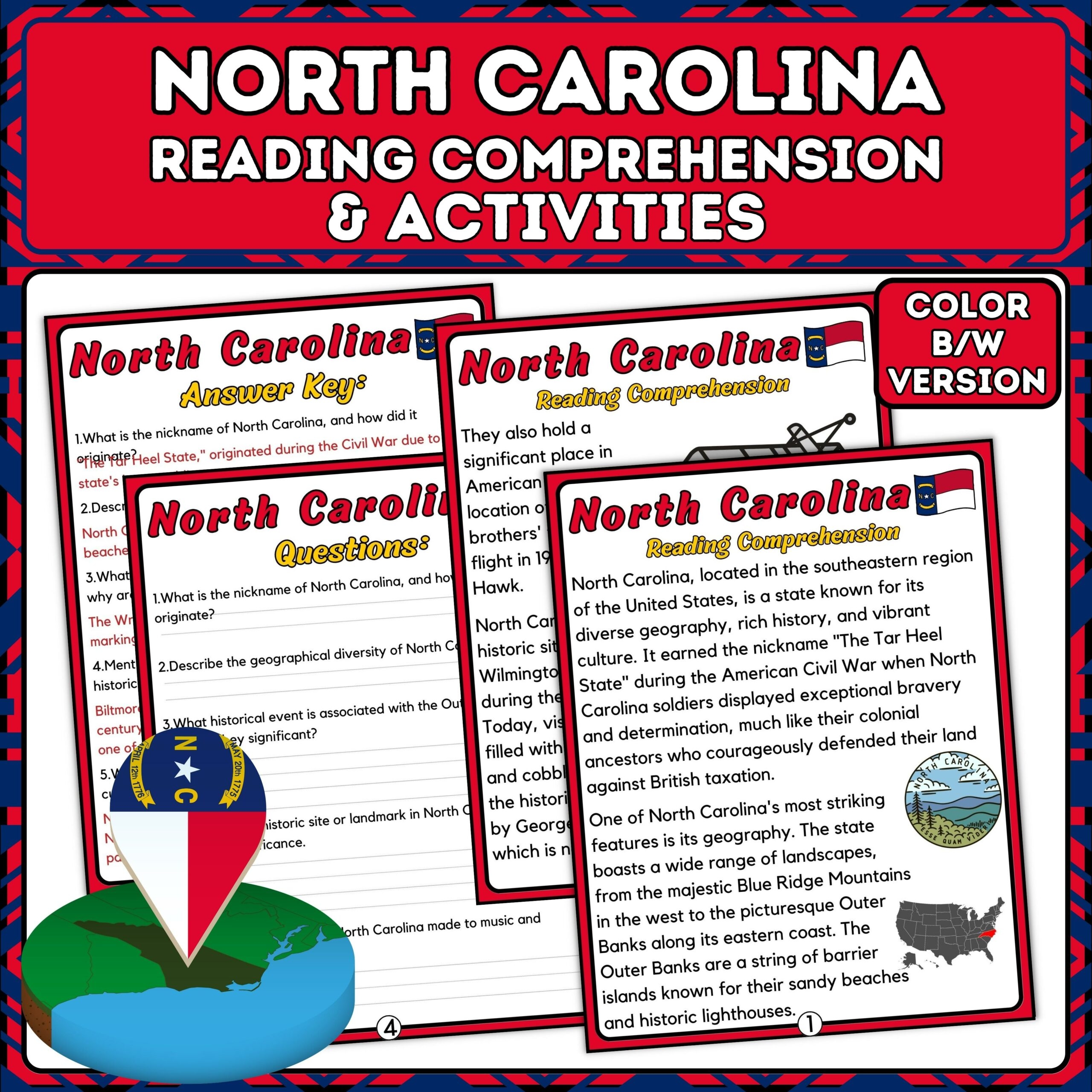 North Carolina Reading Comprehension Passages And Questions Activities Craft Made By Teachers
