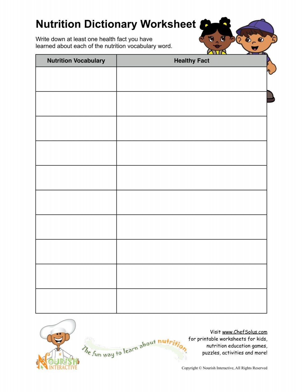 Nutrition Dictionary Worksheet Nourish Interactive