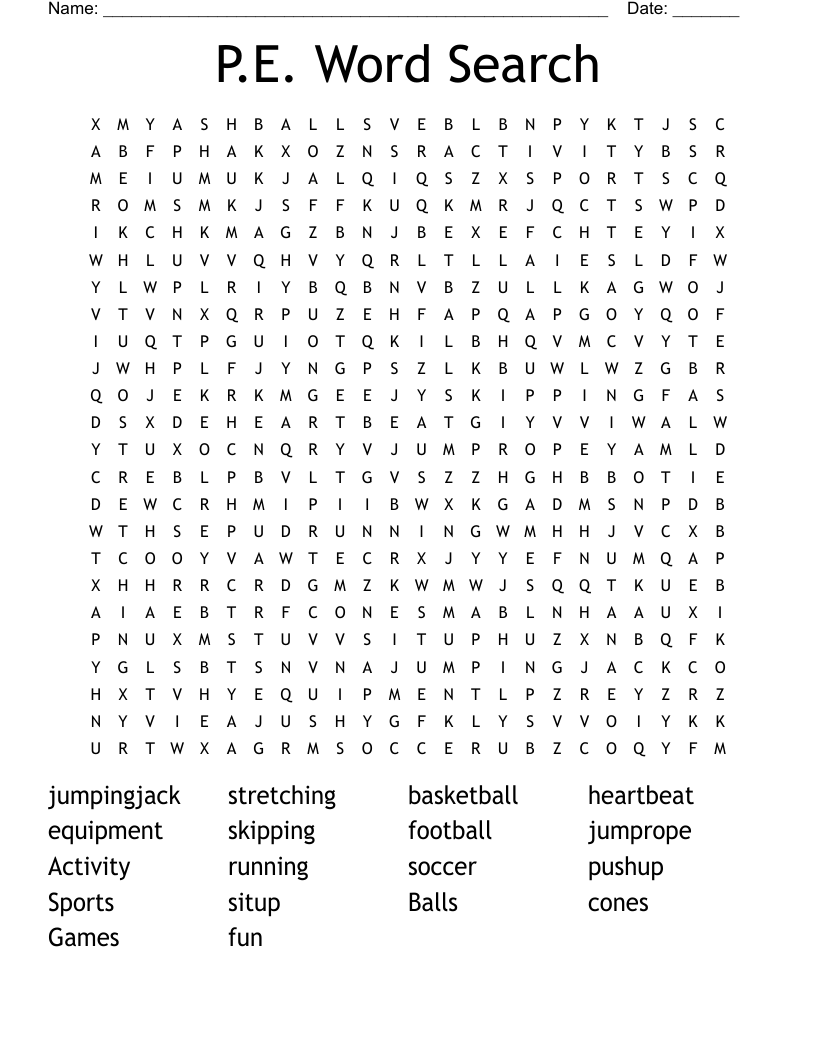 Physical Education Word Search Printable