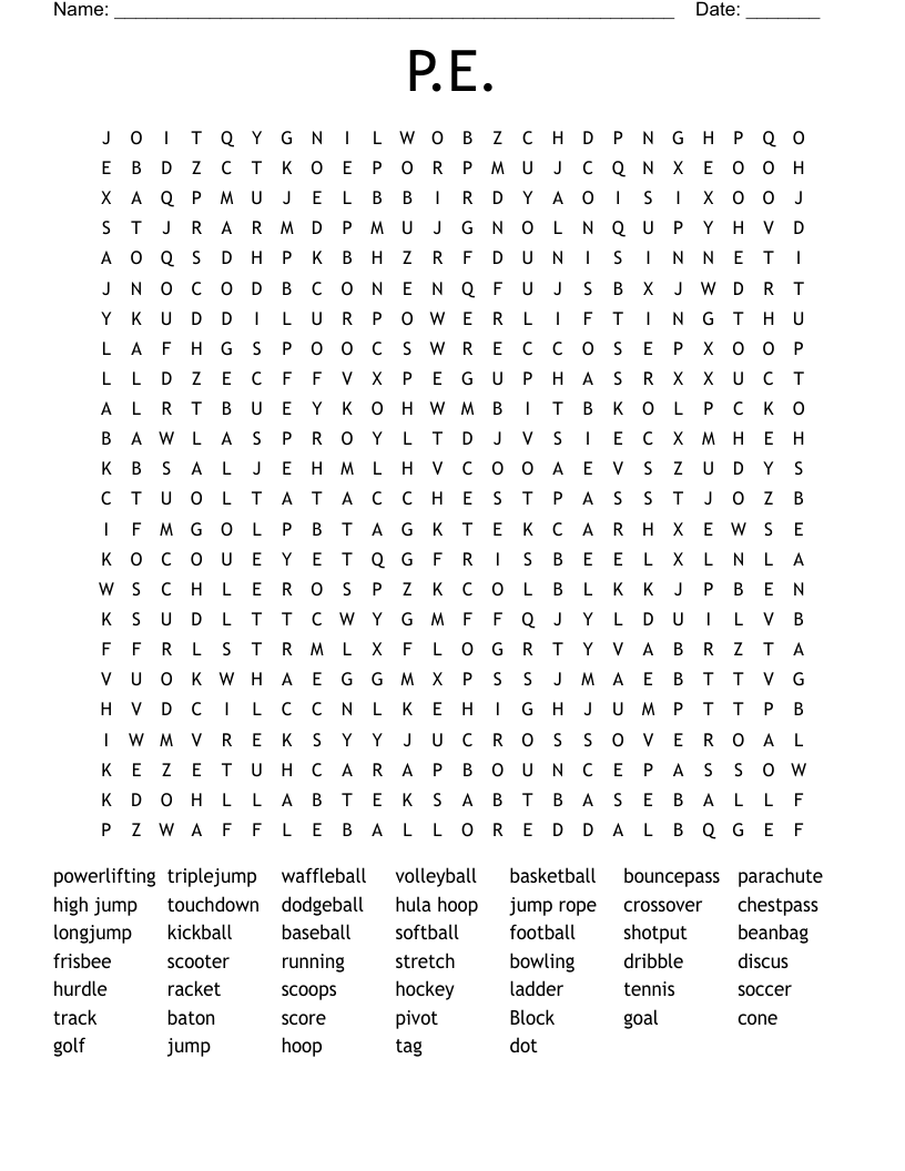 P E Word Search WordMint