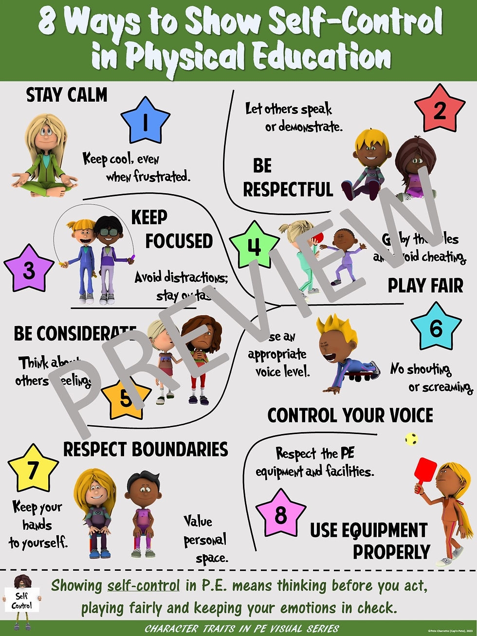 PE Poster 8 Ways To Show Self Control In Physical Education Capnpetespowerpe