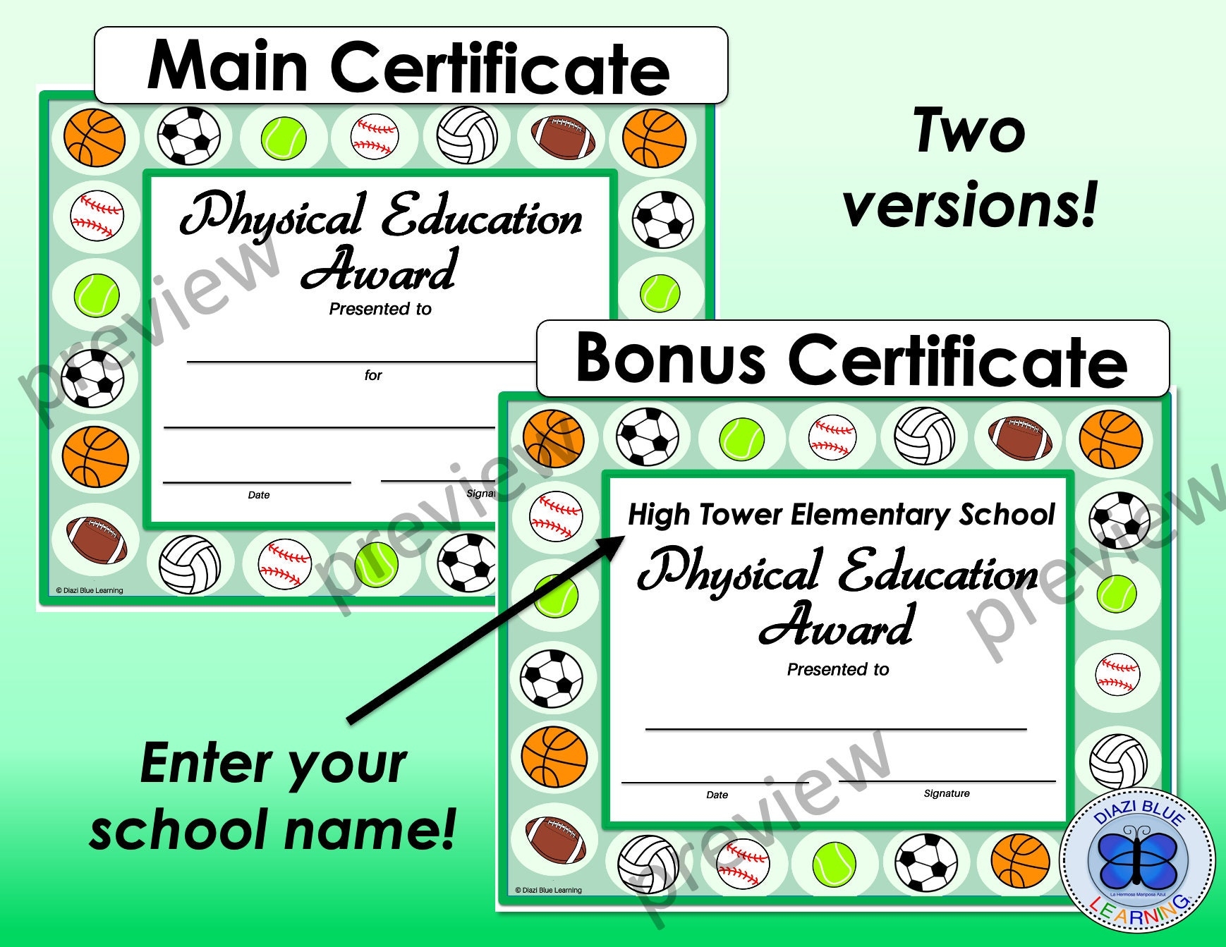 Physical Education Certificate Editable PE Certificate Editable PE Awards Gym PDF Certificates Gym Awards Instant Download Etsy
