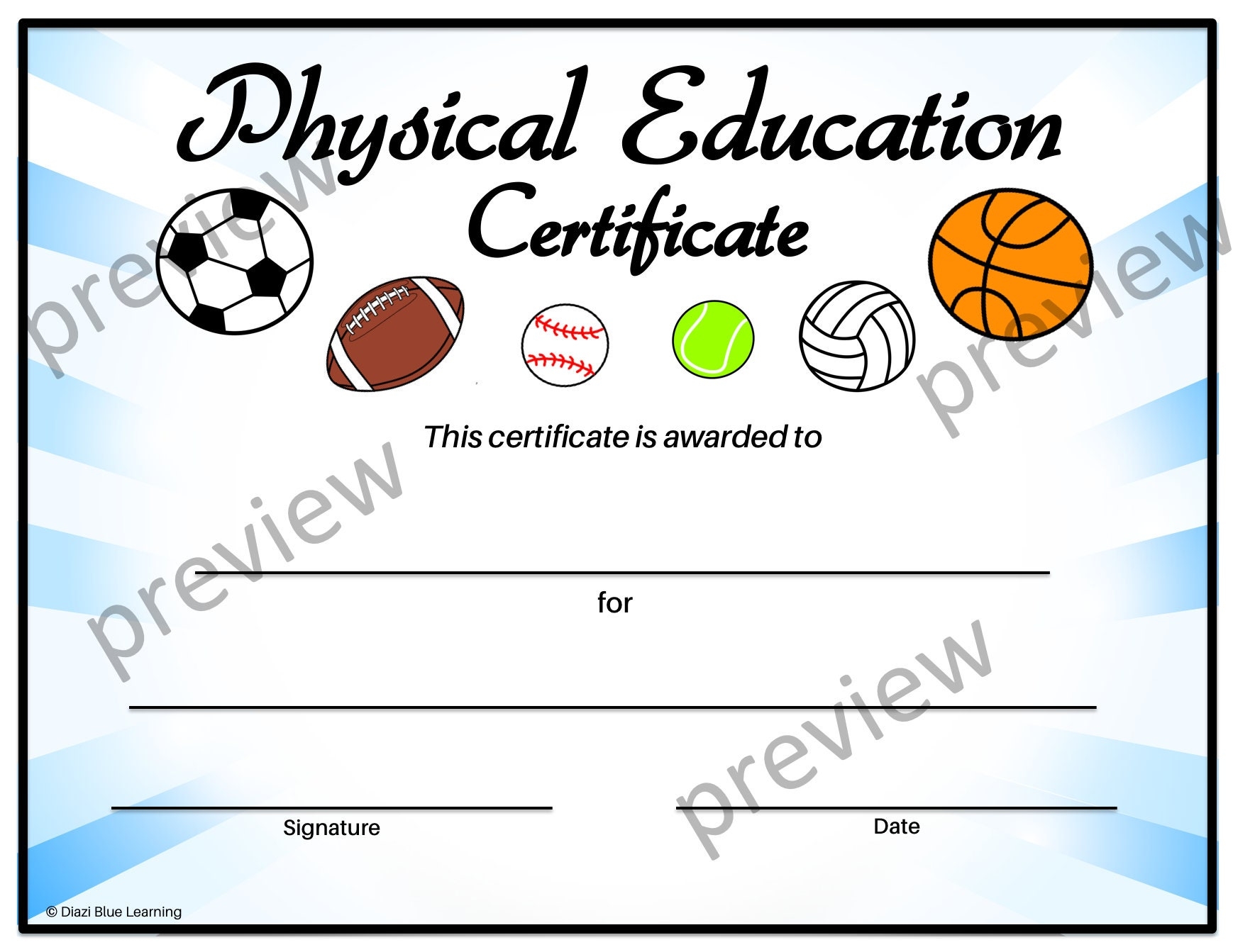 Physical Education Certificate PE Certificate Editable PE Certificate End Of Year Certificates Template Certificates Etsy