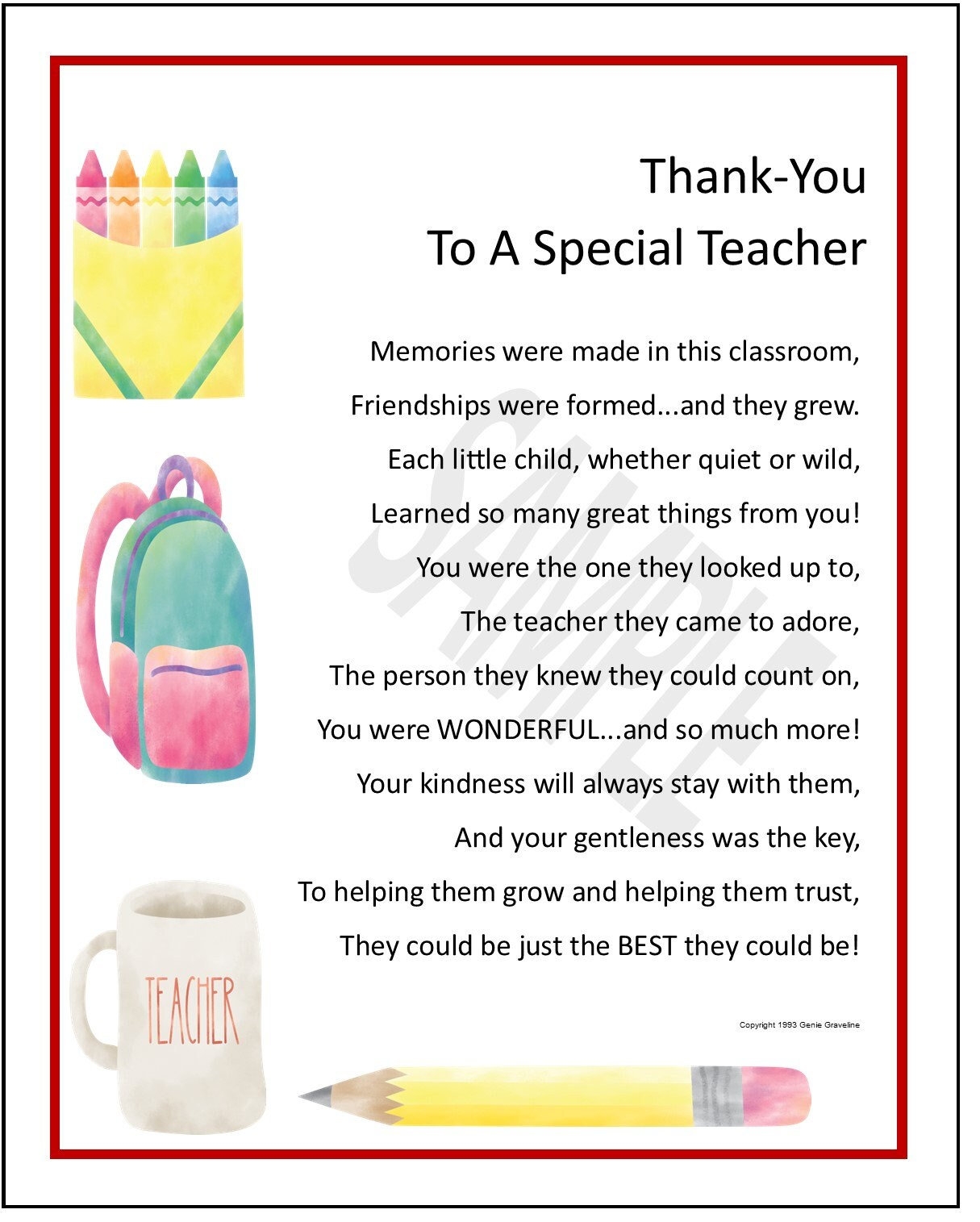 Poem For Preschool Teacher DIGITAL DOWNLOAD Poem For Nursery School Teacher Teacher Graduate Thank You Teacher Teacher Appreciation Etsy Hong Kong