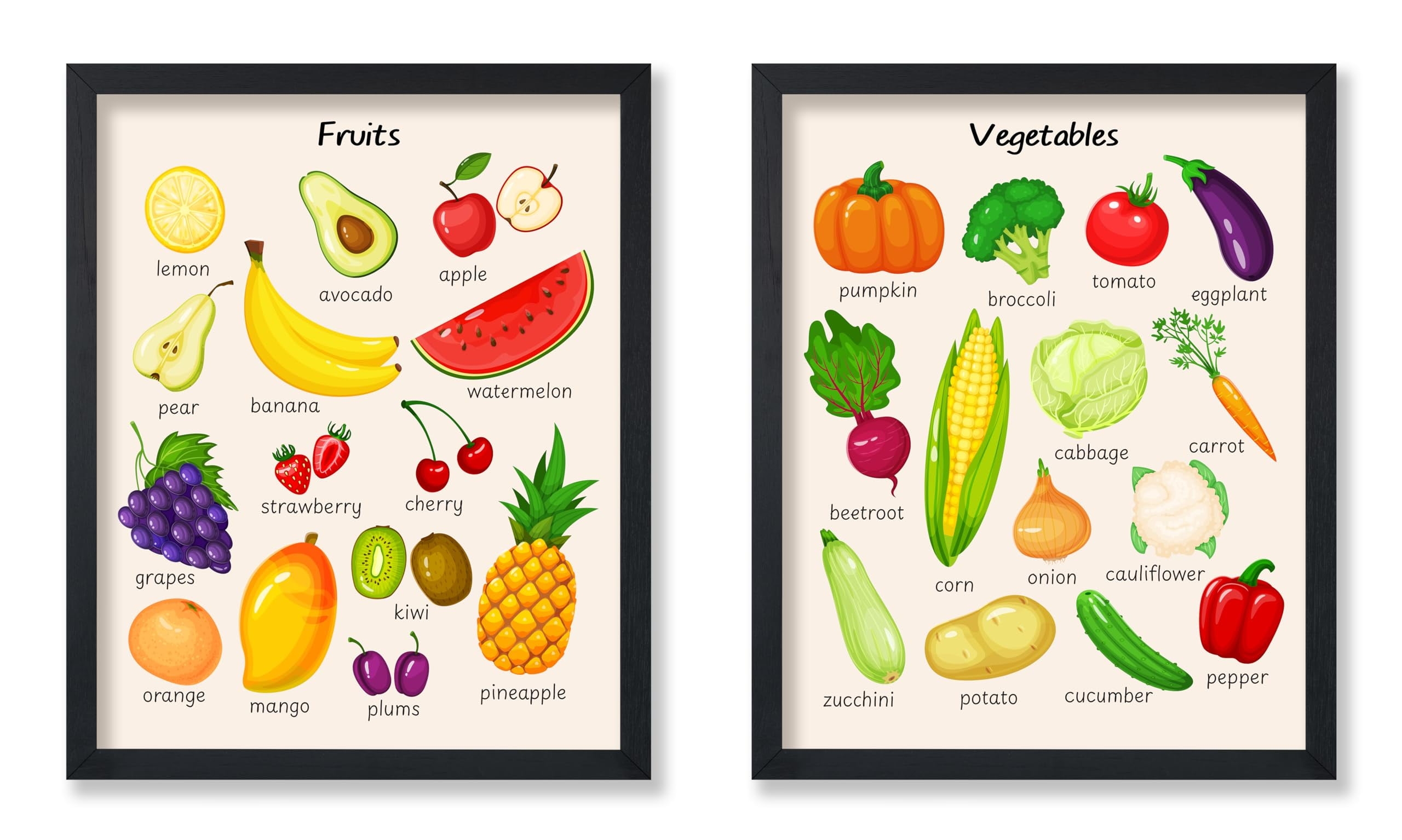 Poster Master 2 Piece Fruit And Vegetable Poster Food Print Learning Materials Art Educational Art Gift For Students Teachers Wall Decor For Classroom Or Playroom 8x10 UNFRAMED Walmart