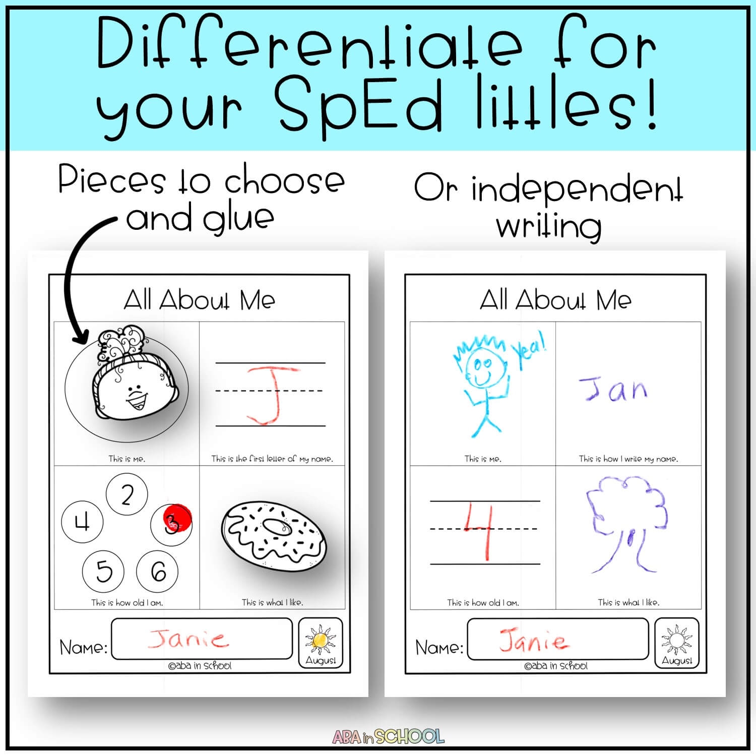 Preschool All About Me Worksheets And Quick Monthly Assessment Special Education ABA In School