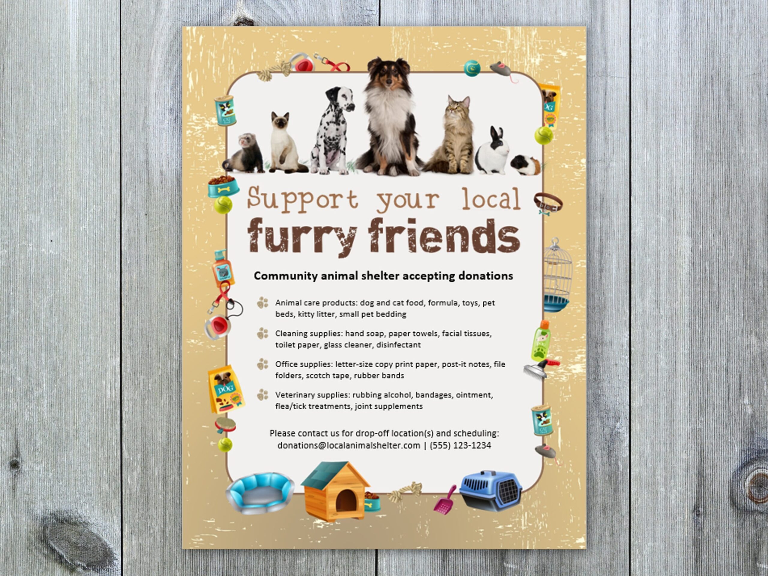 Printable Animal Shelter Donations Flyer Community Event Ms Word Template Editable Text Instant Download Etsy