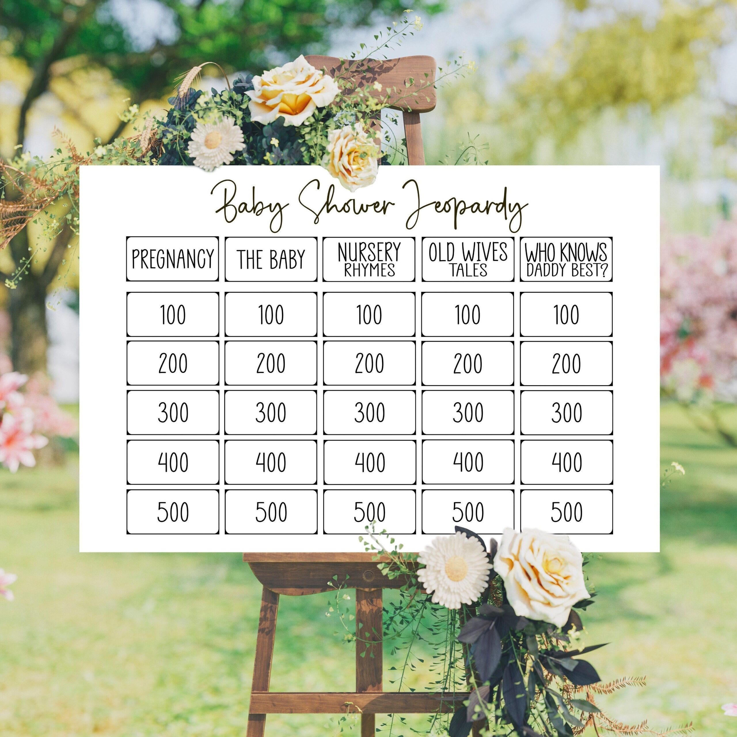 Printable Baby Shower Jeopardy Free Baby Predictions And Advice For Parenthood Minimalist 24x36 Etsy