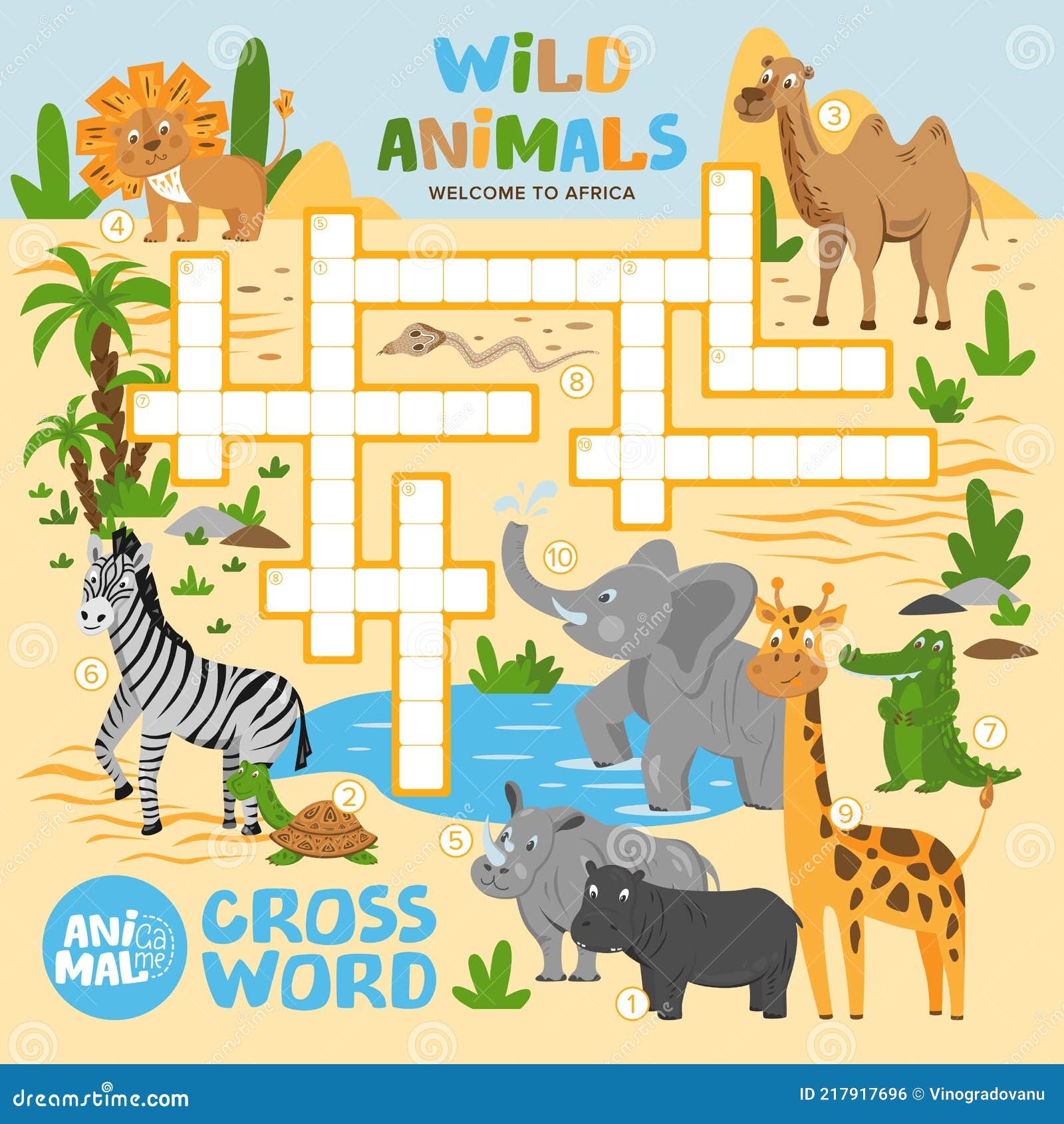 Printable Crossword With African Animals Educational Game For Kids Puzzle Quiz Game Preschool Kids Activity Stock Vector Illustration Of Preschool Kindergarten 217917696