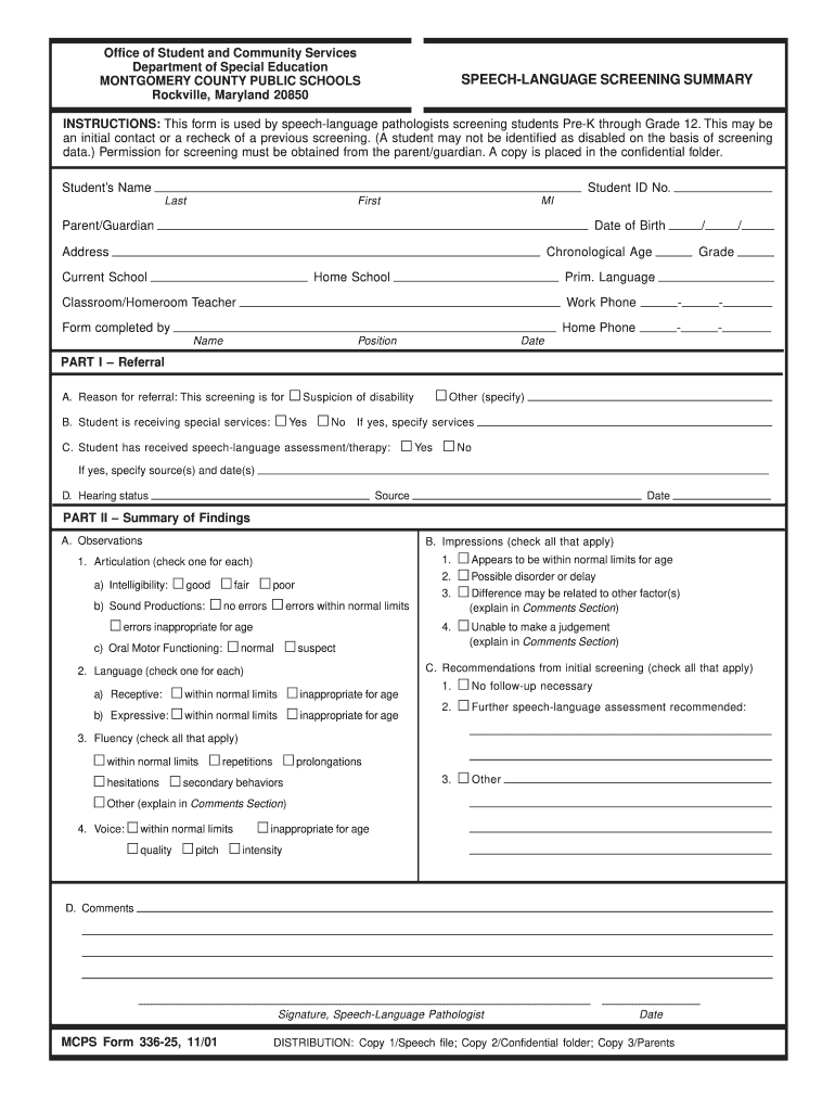Printable Speech Language Screener Free Pdf Fill Out Sign Online DocHub