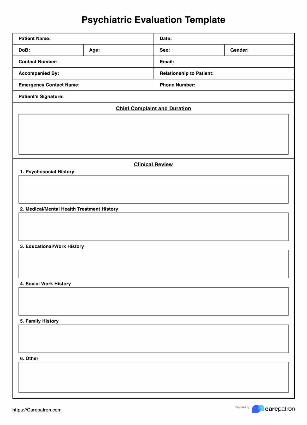Psychiatric Evaluation Template Example Free PDF Download