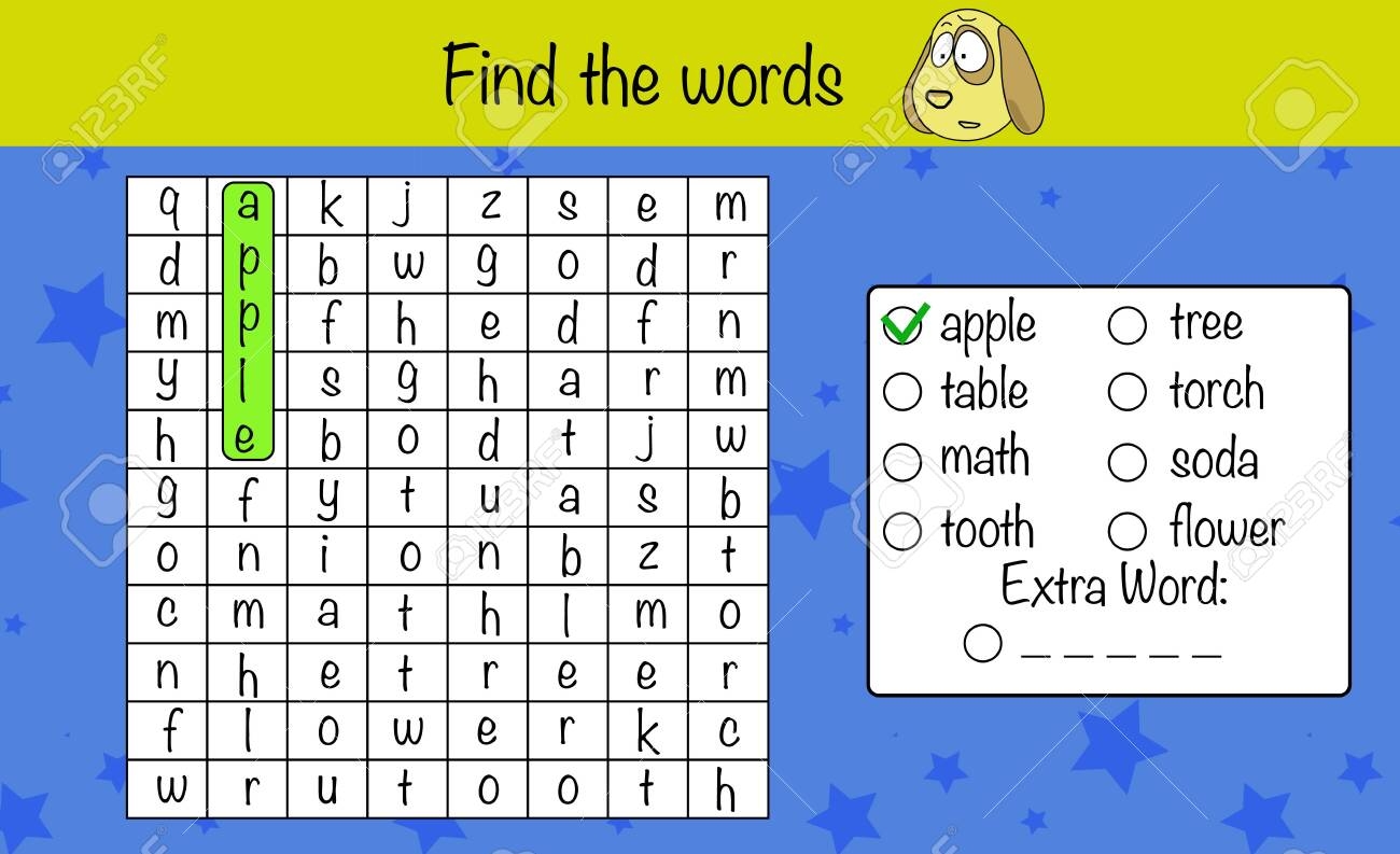 Puzzle Game For Children Find The Words Preschool Printable Worksheet Activity For Kids Education Game Iq Test Brain Training Royalty Free SVG Cliparts Vectors And Stock Illustration Image 137530152 