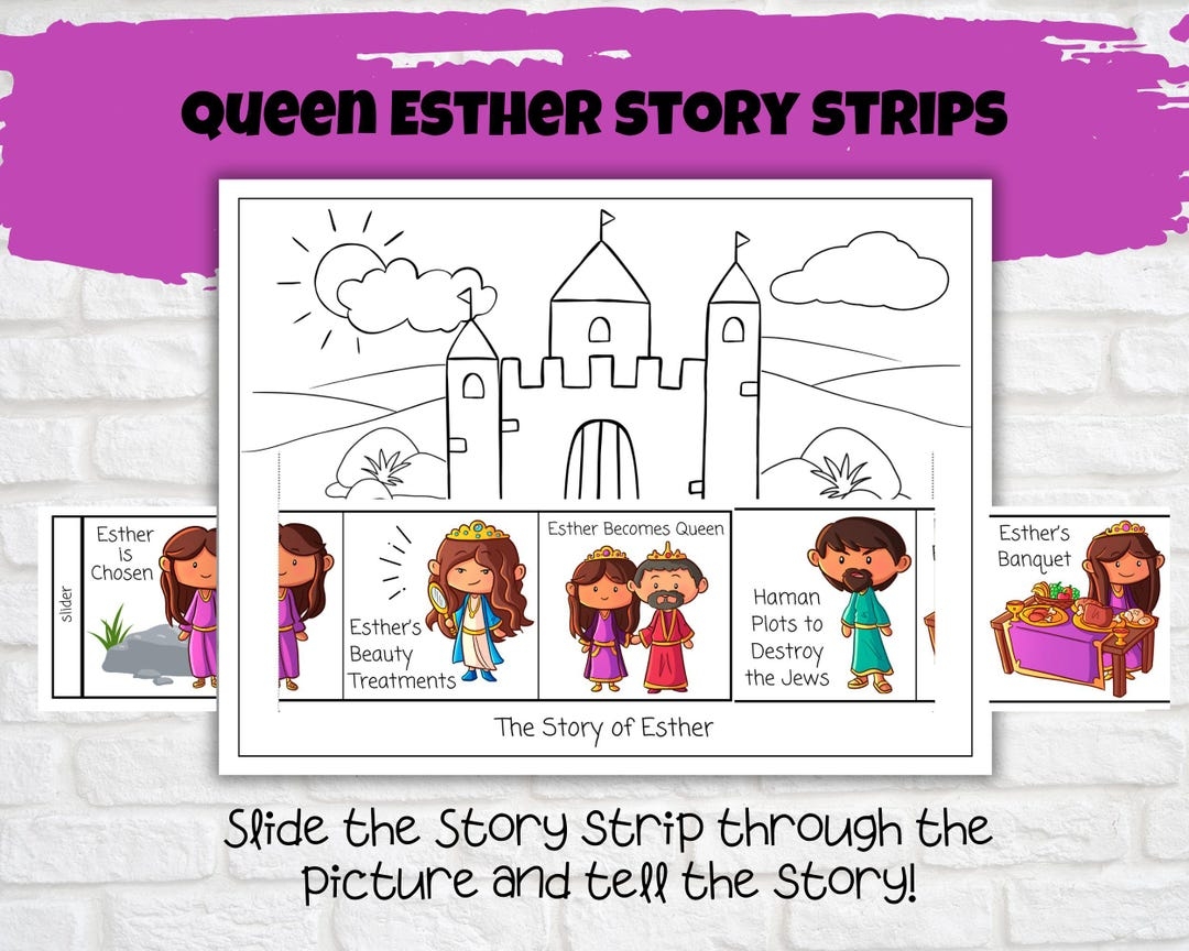 Queen Esther Story Strips Sunday School Activity Kids Church Craft Bible Verse Coloring Esther Bible Story Printable Etsy