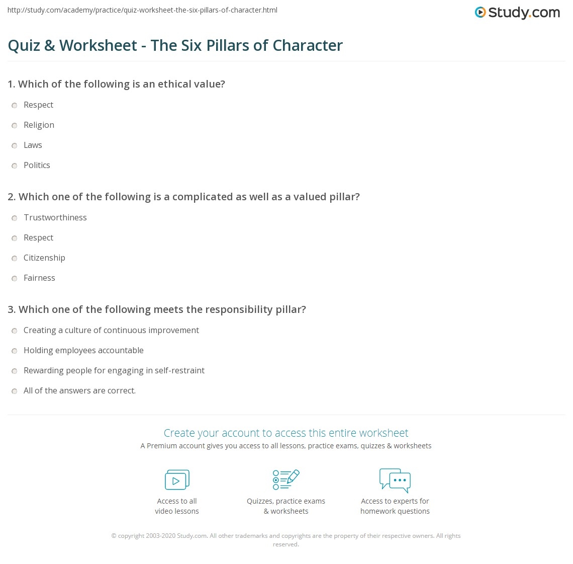 6 Pillars Character Education Printables