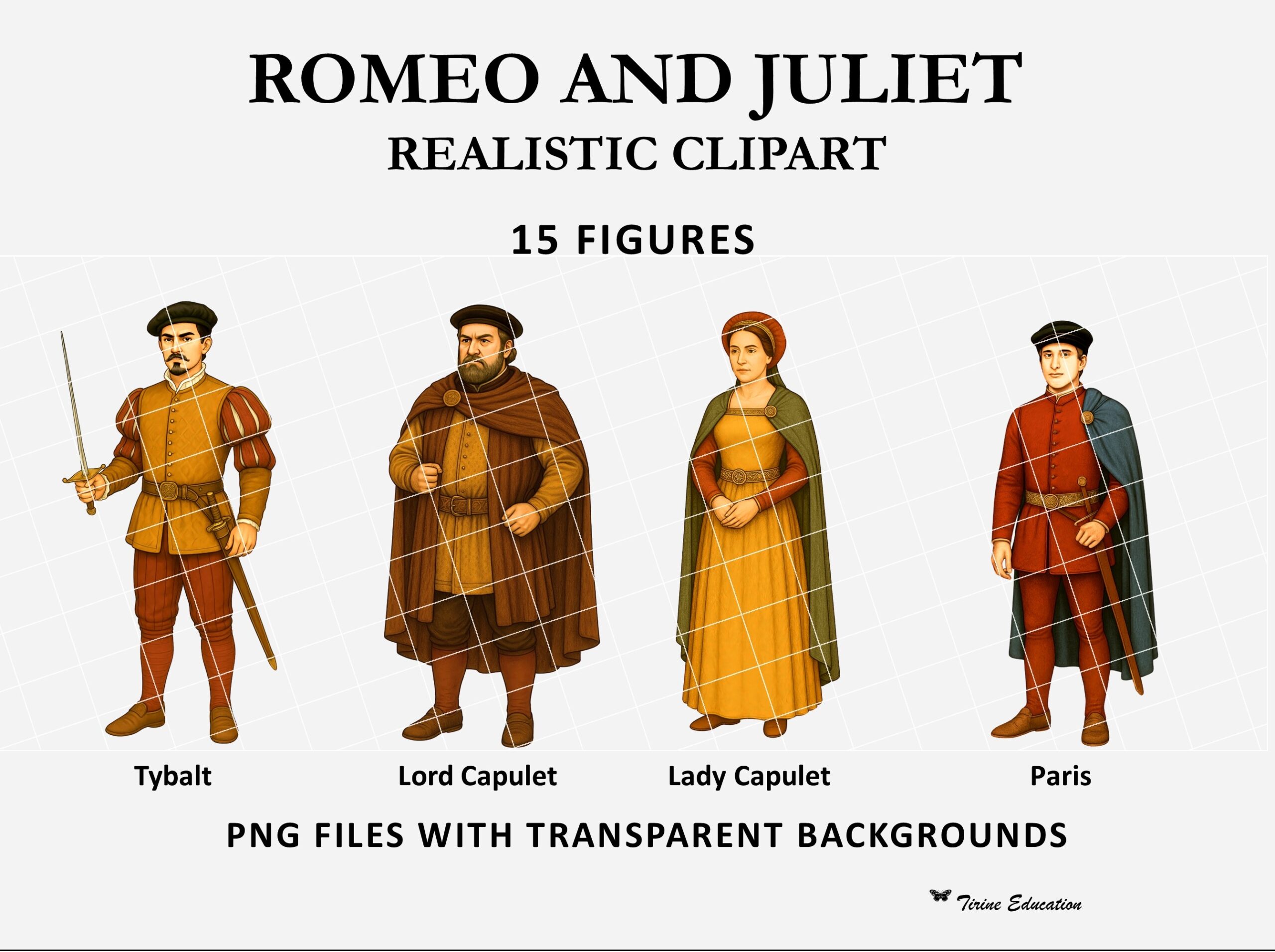 Romeo And Juliet Character Clipart Set 15 Illustrated Figures With Teacher Guide For KS3 KS4 Teaching Resources