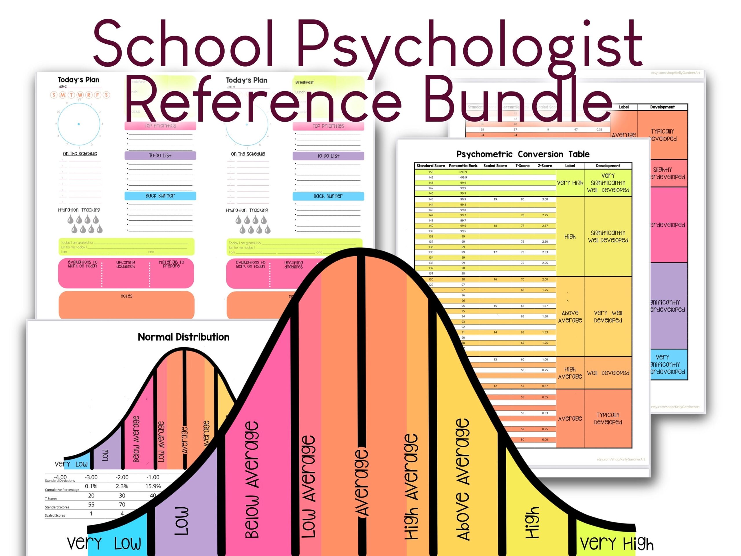 School Psychology Reference Bundle Normal Curve Conversion Tables Daily Planning Sheets Organization Vibrant Neon Rainbow Disability Etsy Canada