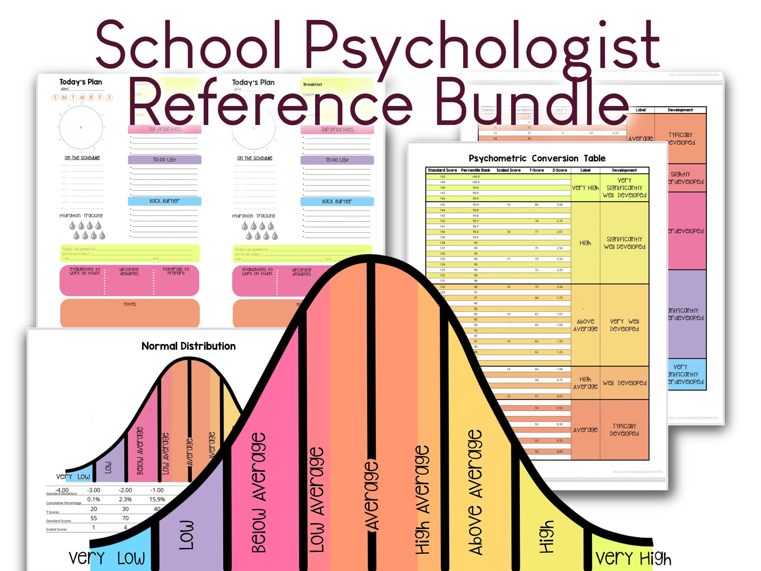 School Psychology Reference Bundle Normal Curve Conversion Tables Daily Planning Sheets Organization Vibrant Neon Rainbow Disability Etsy Finland