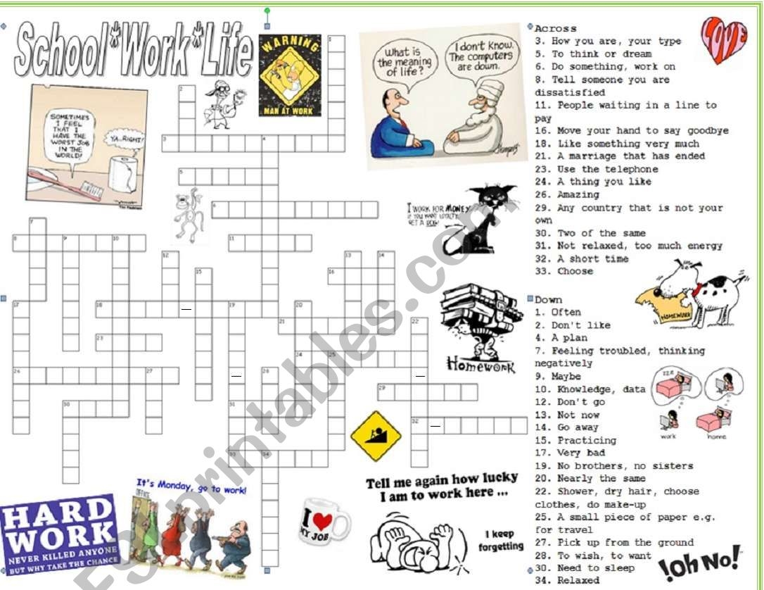 Esl Crossword Puzzles Education For Adults Printable