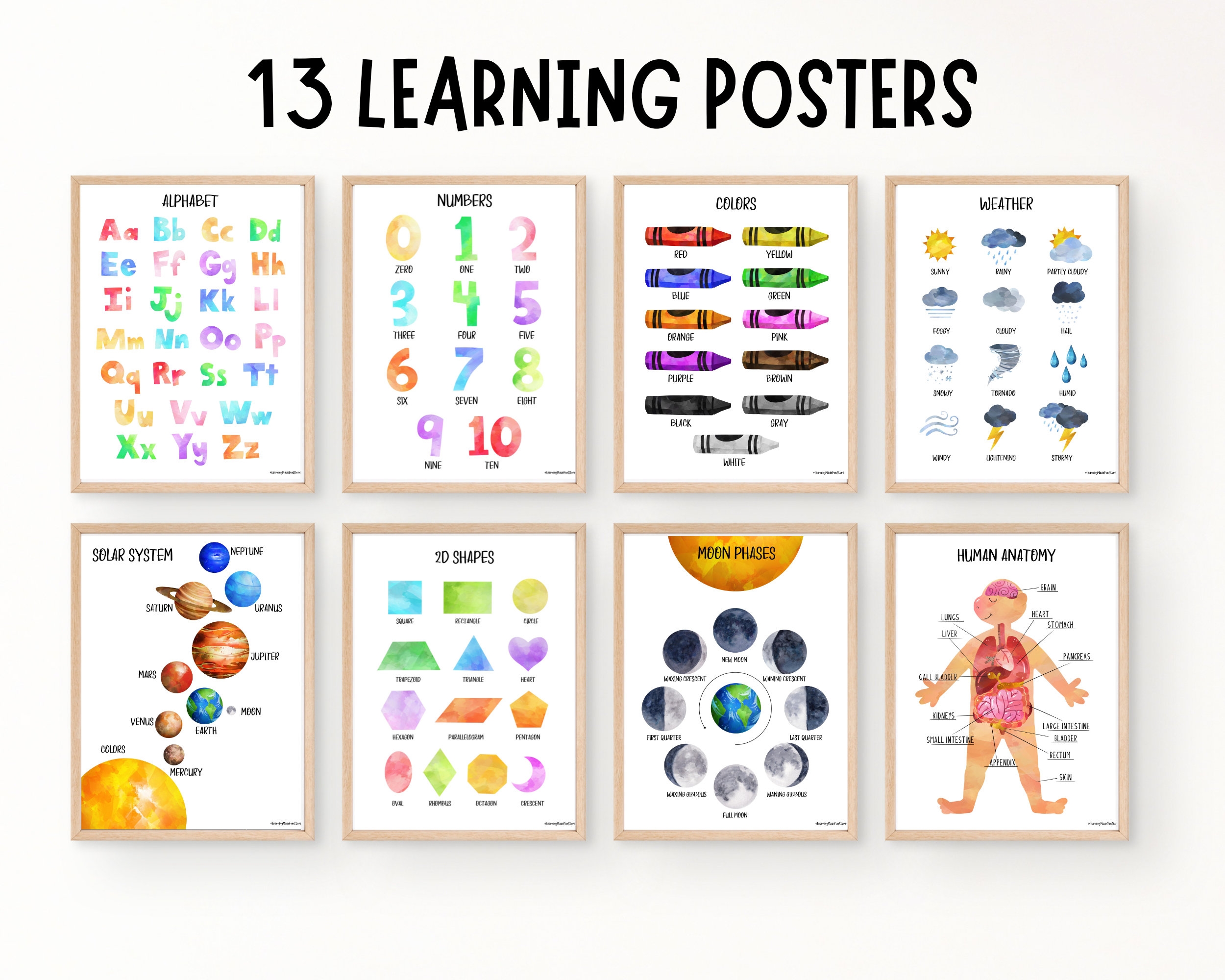 Set Of Educational Posters Classroom Posters Homeschool Printable Wall Decor Montessori Learning Posters For Toddlers Nursery Wall Art Etsy