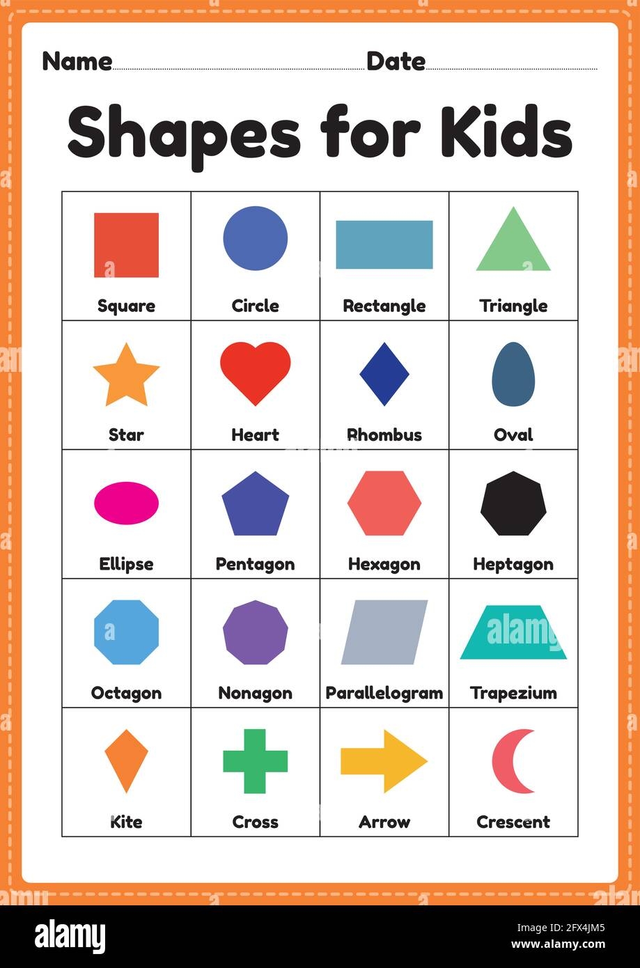 Shapes For Kids To Learn Basic Symbols For Preschool And Kindergarten Children For Educational Activities In A Printable Page Stock Vector Image Art Alamy