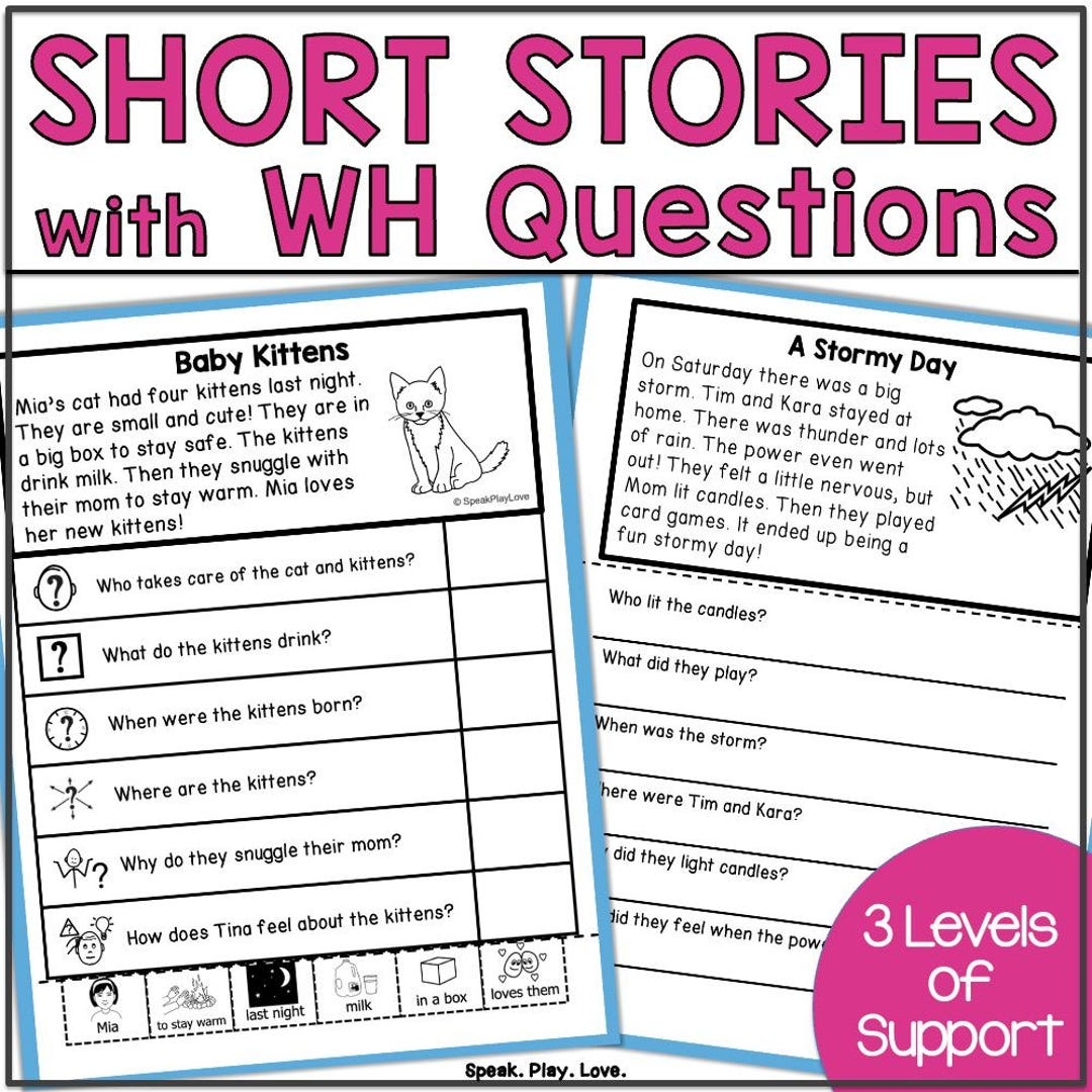 Short Stories With WH Questions Printable Listening Comprehension Passages Speech Therapy Worksheets Speech And Language Materials Etsy