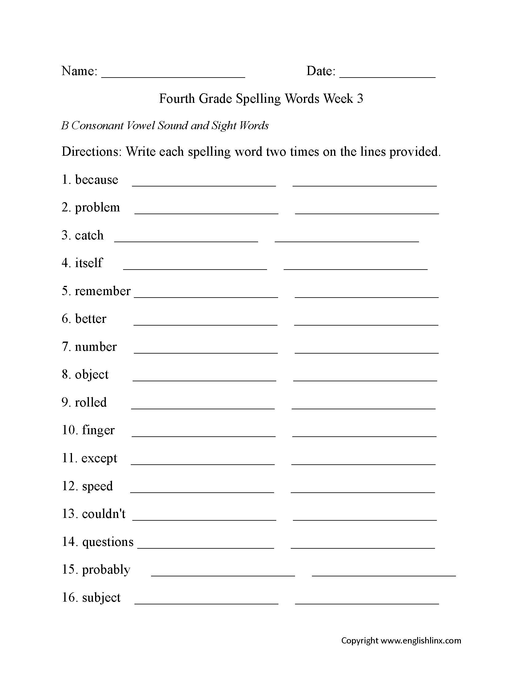 Spelling Worksheets Fourth Grade Spelling Worksheets