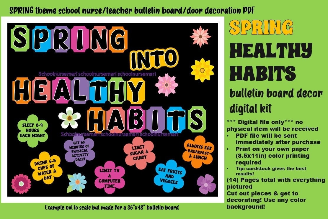Spring Health Habits Bulletin Board door Decor Kit For Nurses Office School Teacher Decor Instant Download PDF Etsy