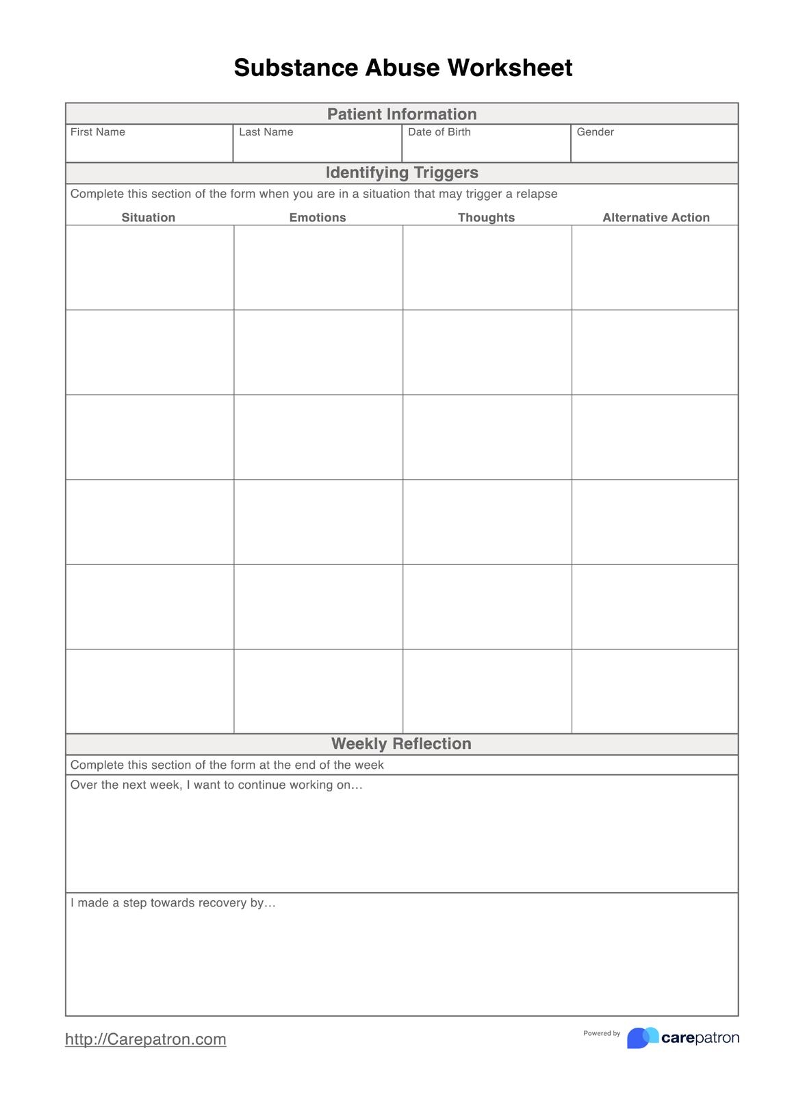 Substance Abuse Worksheet Example Free PDF Download