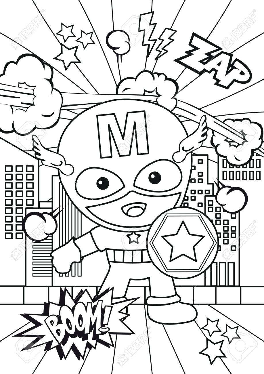 Superhero Coloring Pages Kids Coloring Book Worksheet For Children Royalty Free SVG Cliparts Vectors And Stock Illustration Image 146546497 